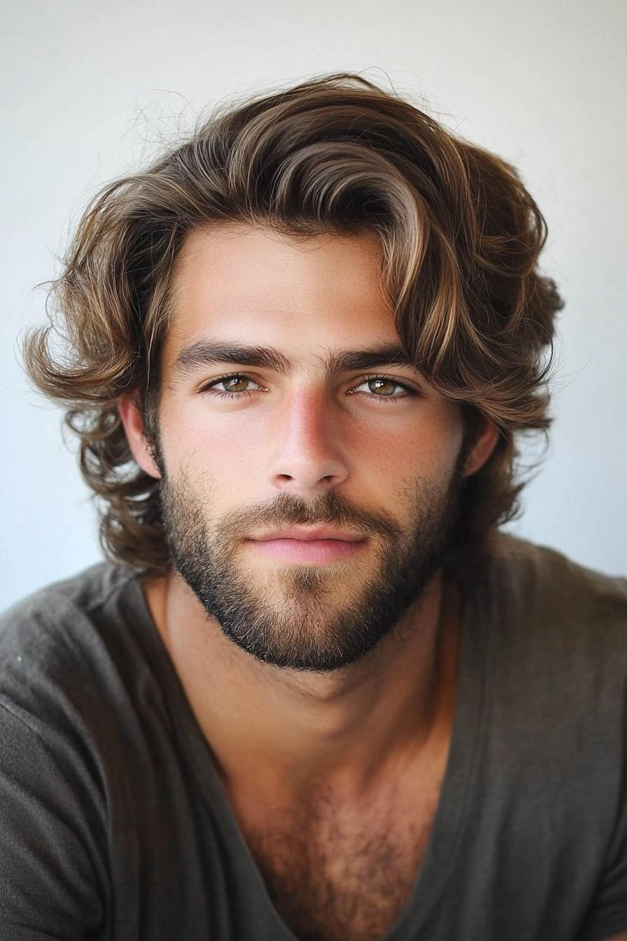 Wavy Hair Bearded Style