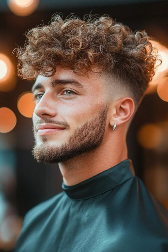 A high fade paired with messy curls, showcasing the bold and trendy direction of curly haircuts in 2025.