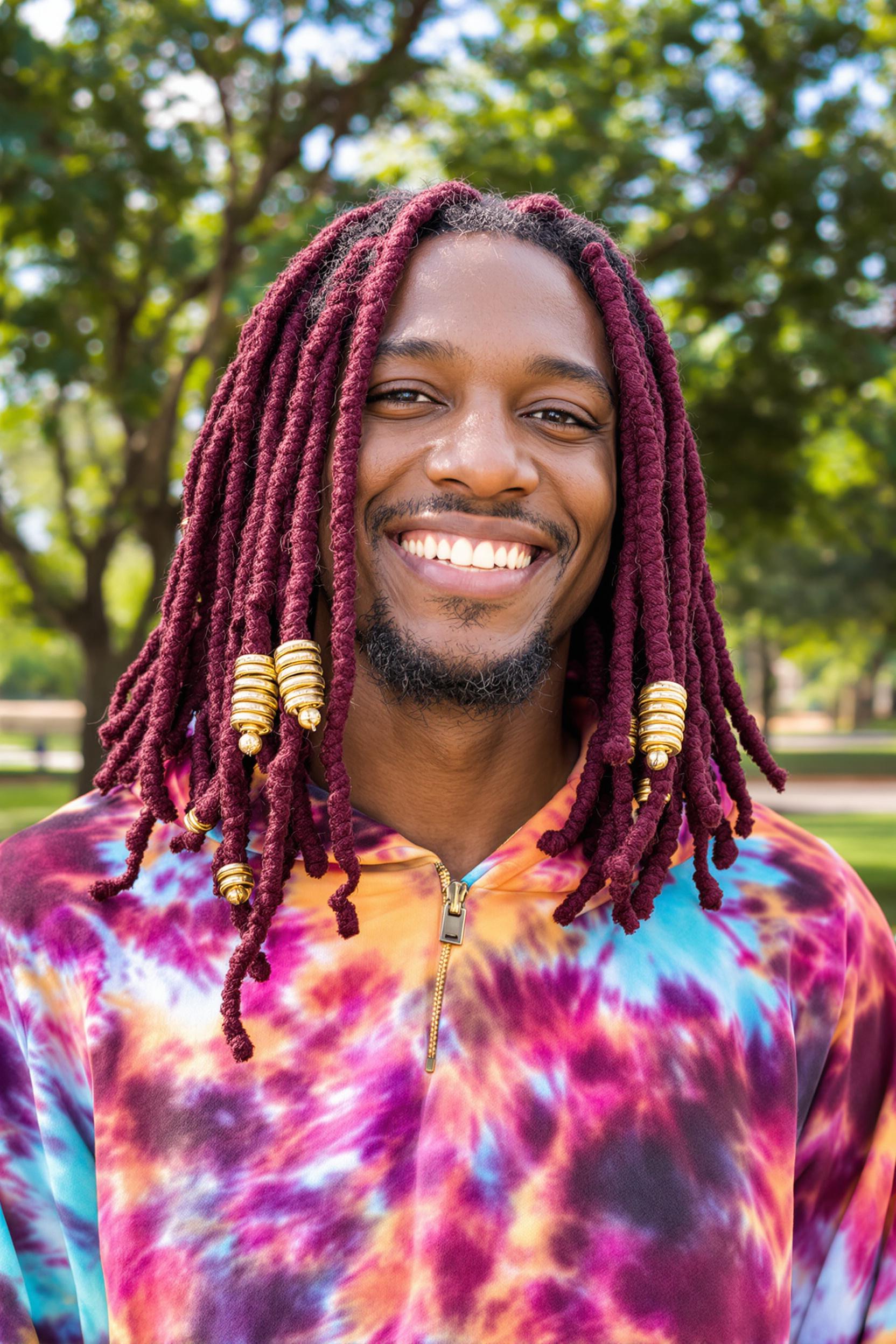 Burgundy Locs with Gold