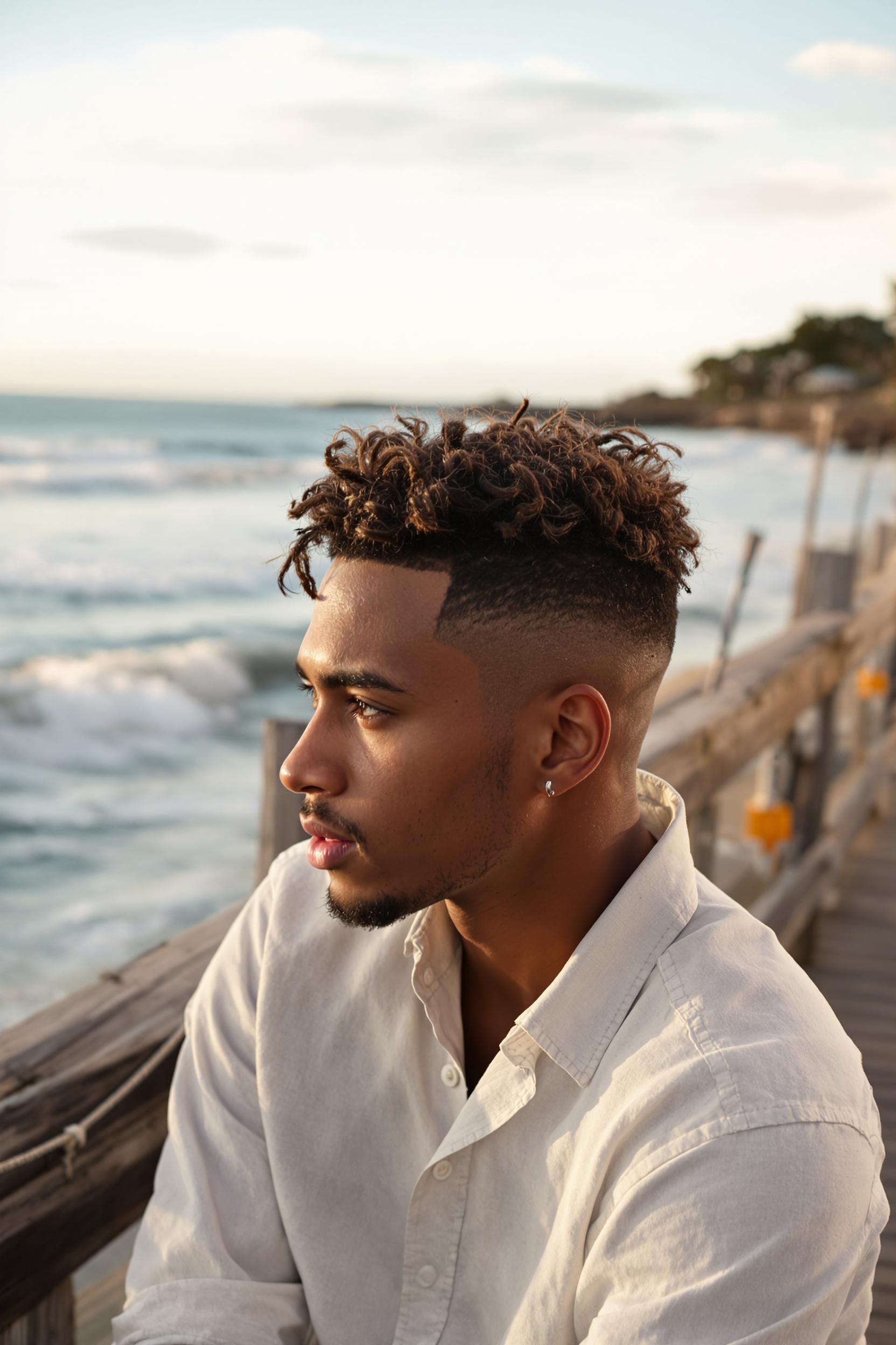 Textured Curls Sharp Fade