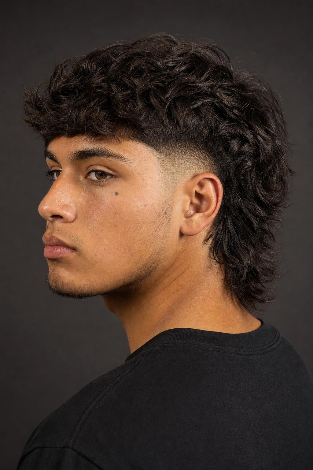 Curly Hockey Mullet Temp Fade